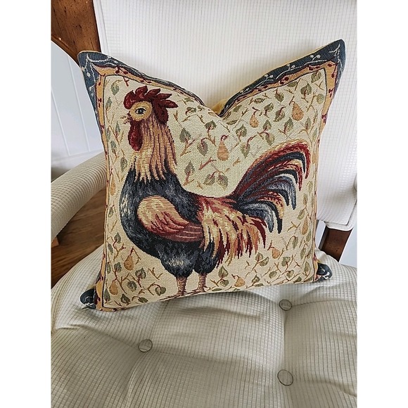 J PANSU PARIS‎ Tapestry Rooster Pillow Cotton French Country Farmhouse 17x17 - Picture 9 of 9